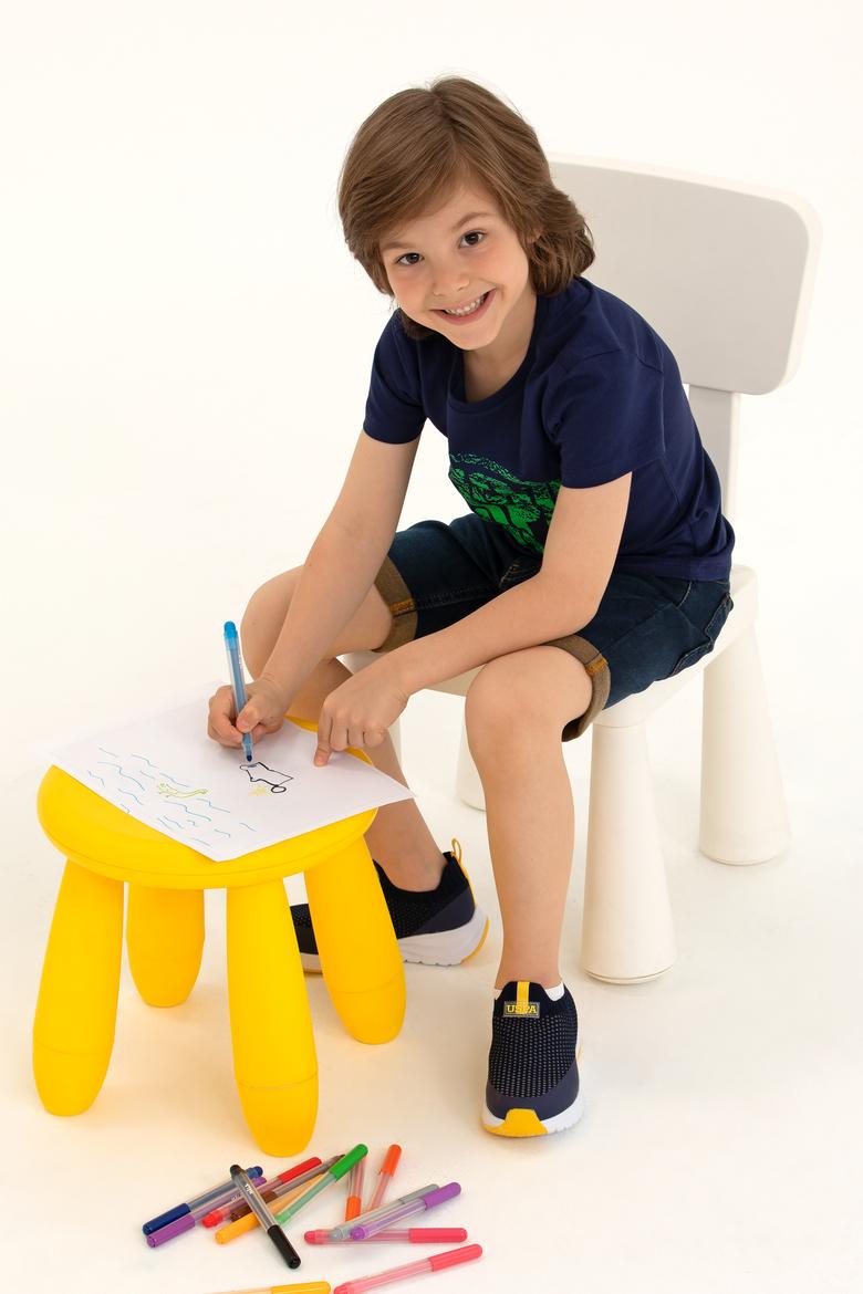 Çocuk Lacivert Bisiklet Yaka Tişört - 50266038001