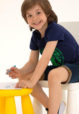 Çocuk Lacivert Bisiklet Yaka Tişört - 50266038001