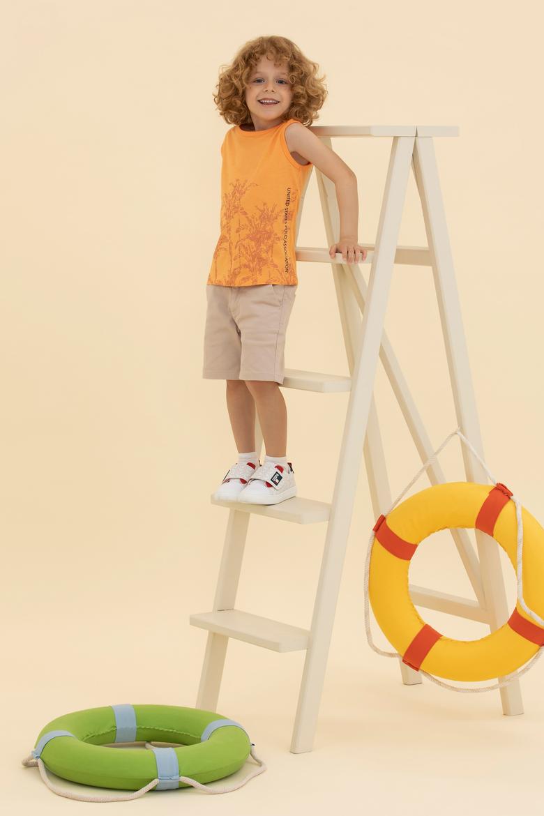 Erkek Çocuk Turuncu Bisiklet Yaka Kolsuz Tişört - 50264182055