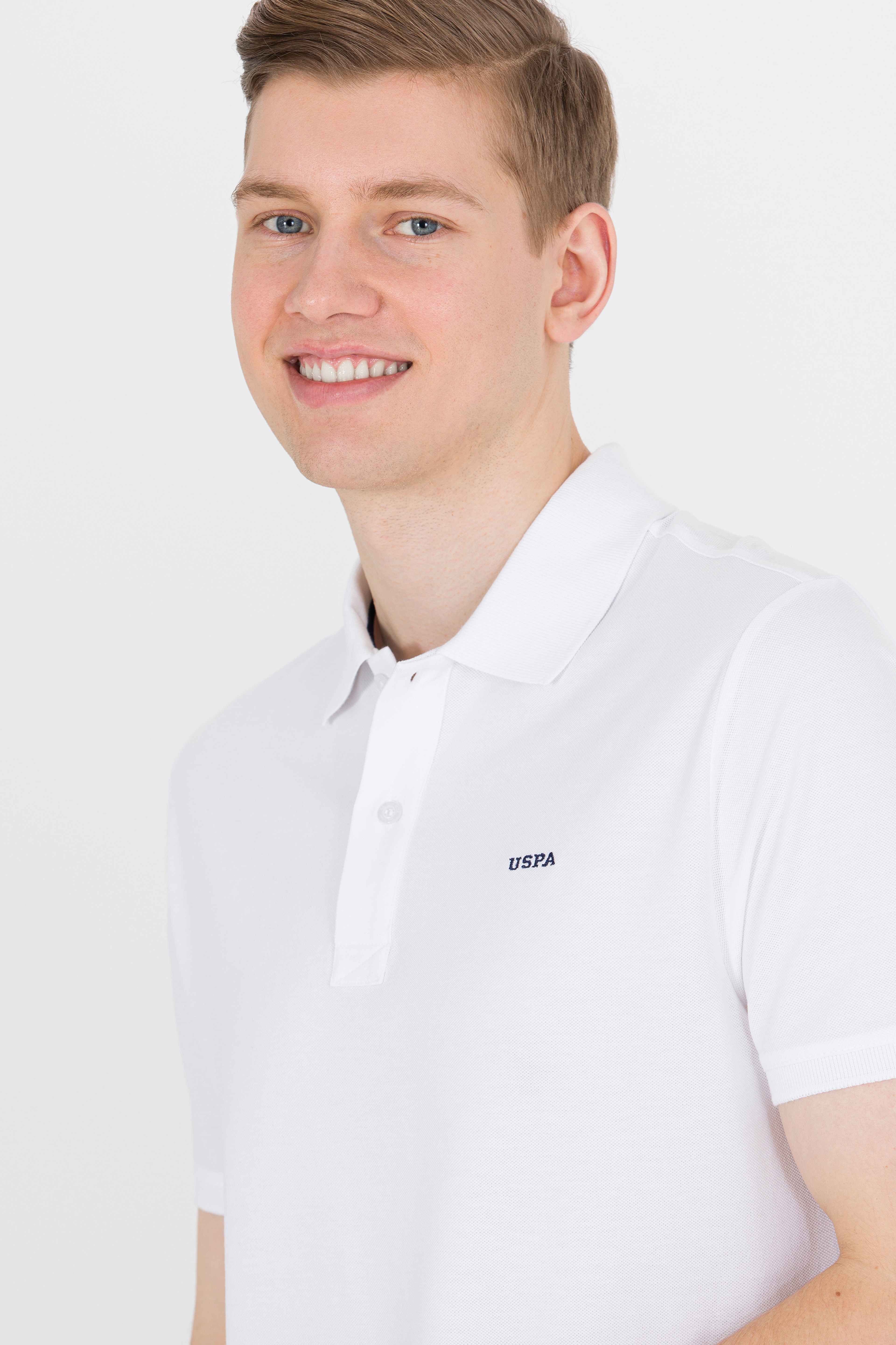 Erkek Beyaz Basic Polo Yaka Tişört - Image 3