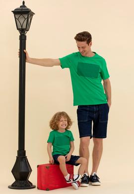 Erkek Yeşil Bisiklet Yaka Tişört - 50263564023