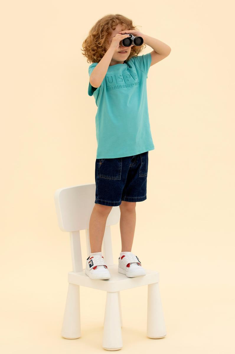 Çocuk Mint Yeşili Bisiklet Yaka Tişört