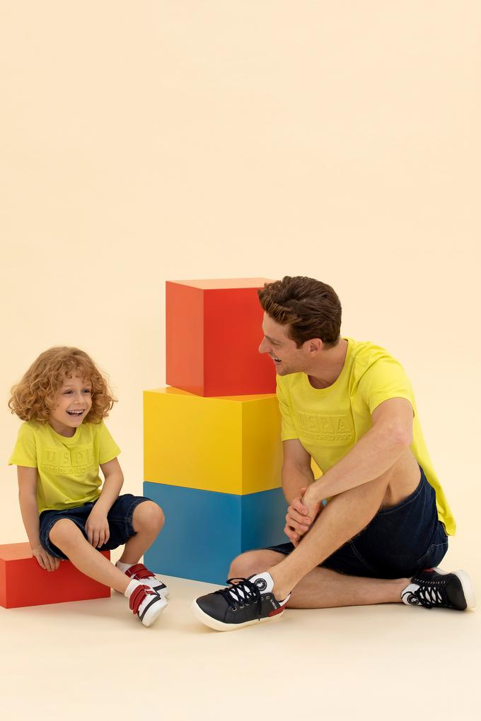 Çocuk Neon Sarı Bisiklet Yaka Tişört