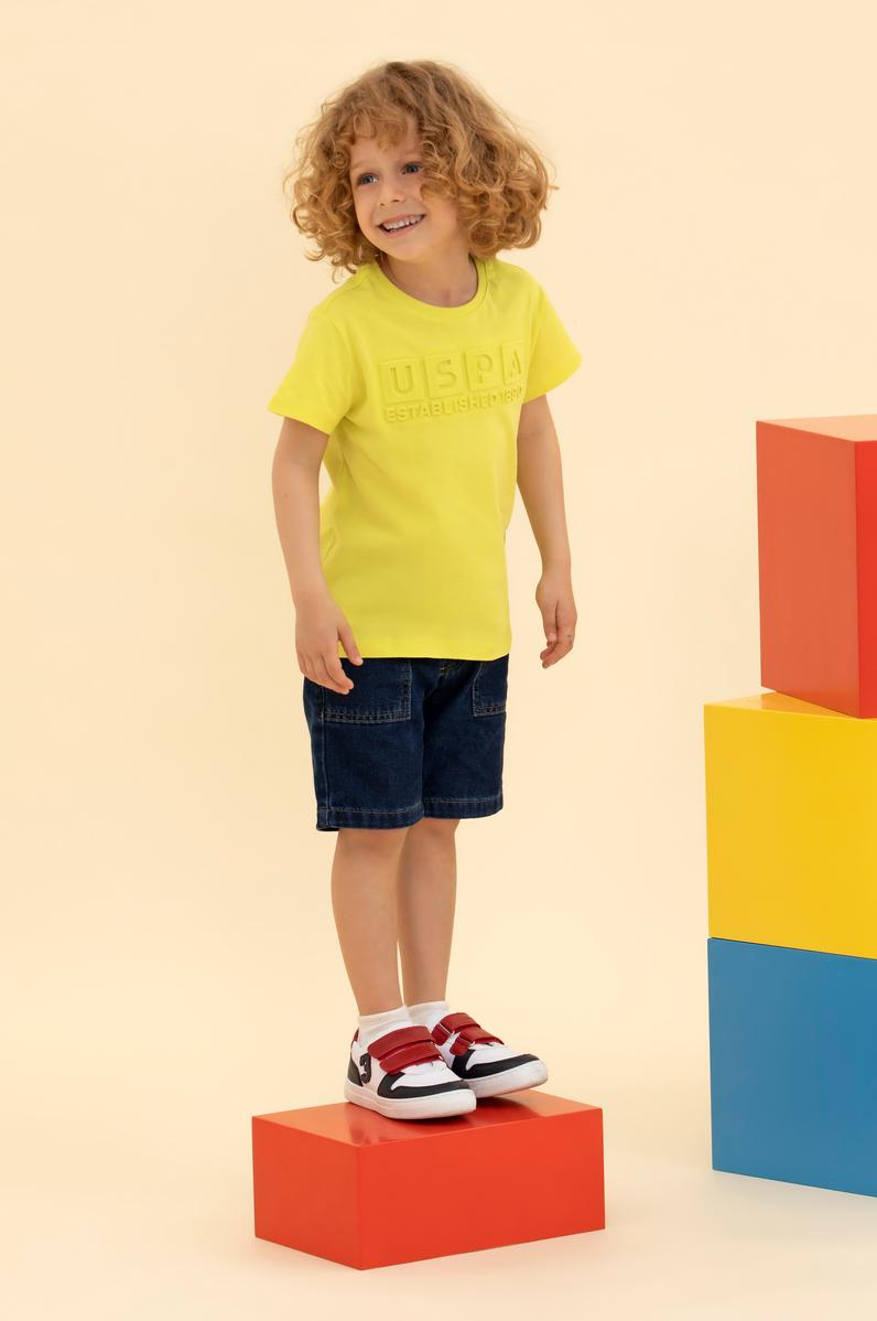 Çocuk Neon Sarı Bisiklet Yaka Tişört