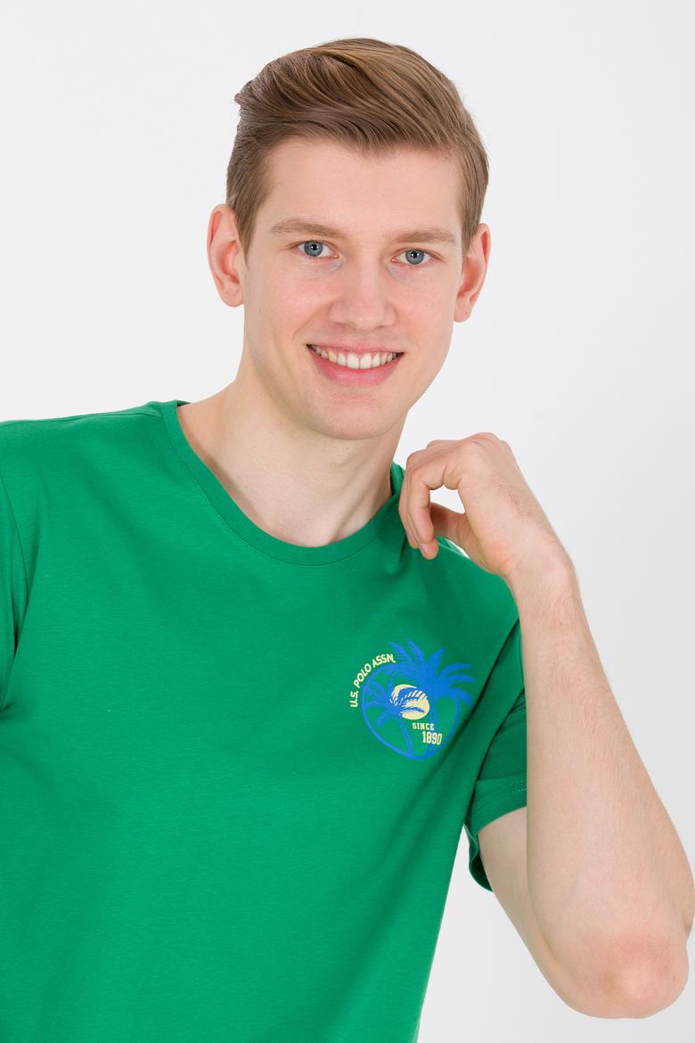 Erkek Yeşil Bisiklet Yaka Tişört - 50264950047