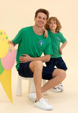 Erkek Yeşil Bisiklet Yaka Tişört - 50264950047