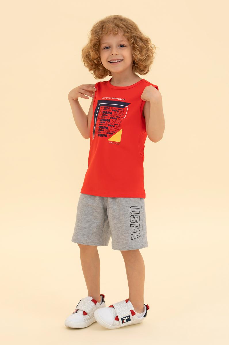 Erkek Çocuk Kırmızı Bisiklet Yaka Kolsuz Tişört