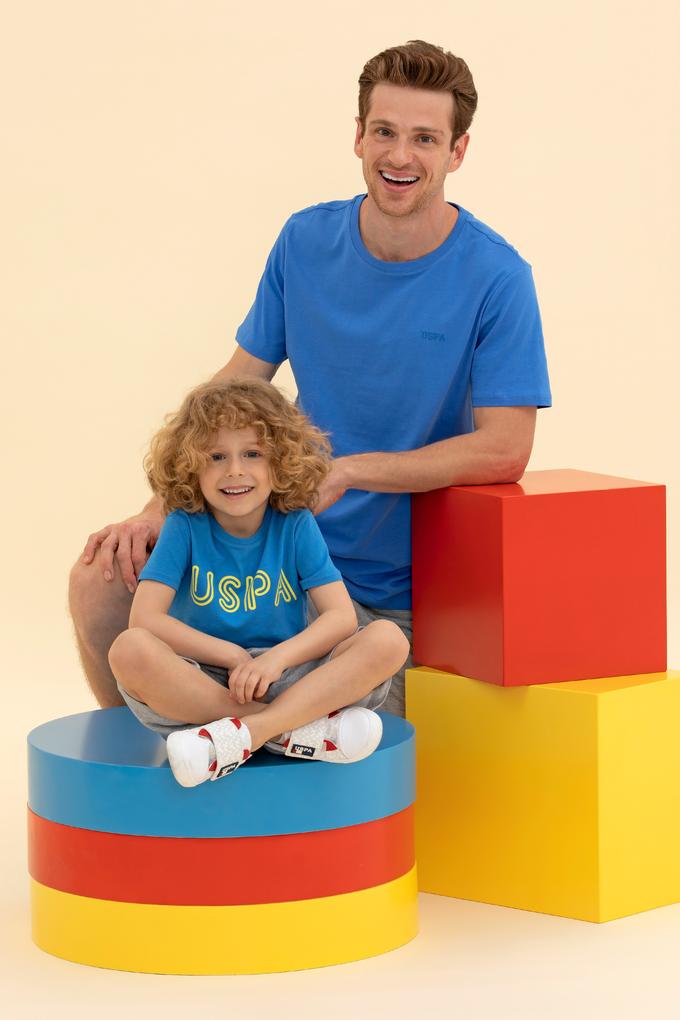 Erkek Saks Basic Bisiklet Yaka Tişört