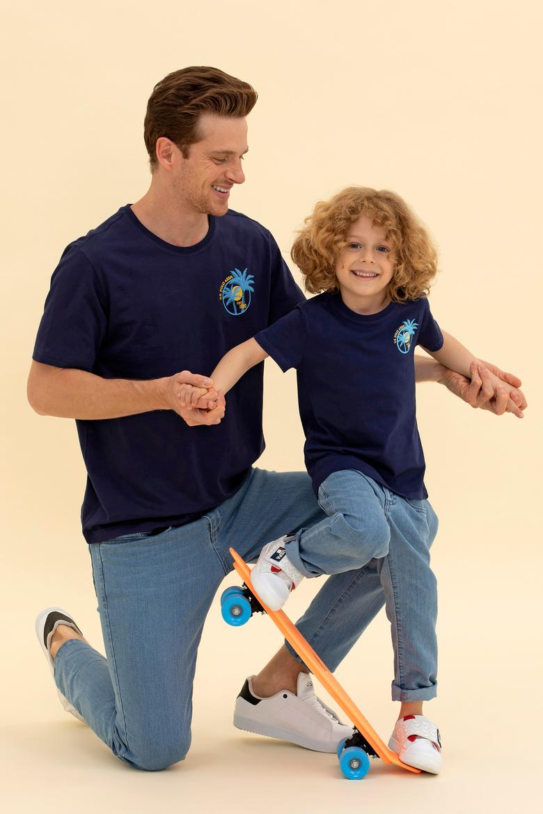 Erkek Lacivert Bisiklet Yaka Tişört - 50264950007