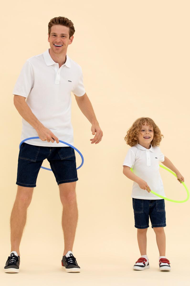 Erkek Çocuk Beyaz Basic Polo Yaka Tişört