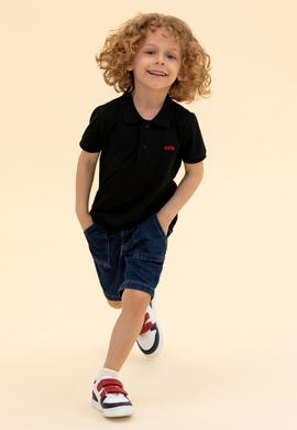 Erkek Çocuk Siyah Basic Polo Yaka Tişört - 50266041095