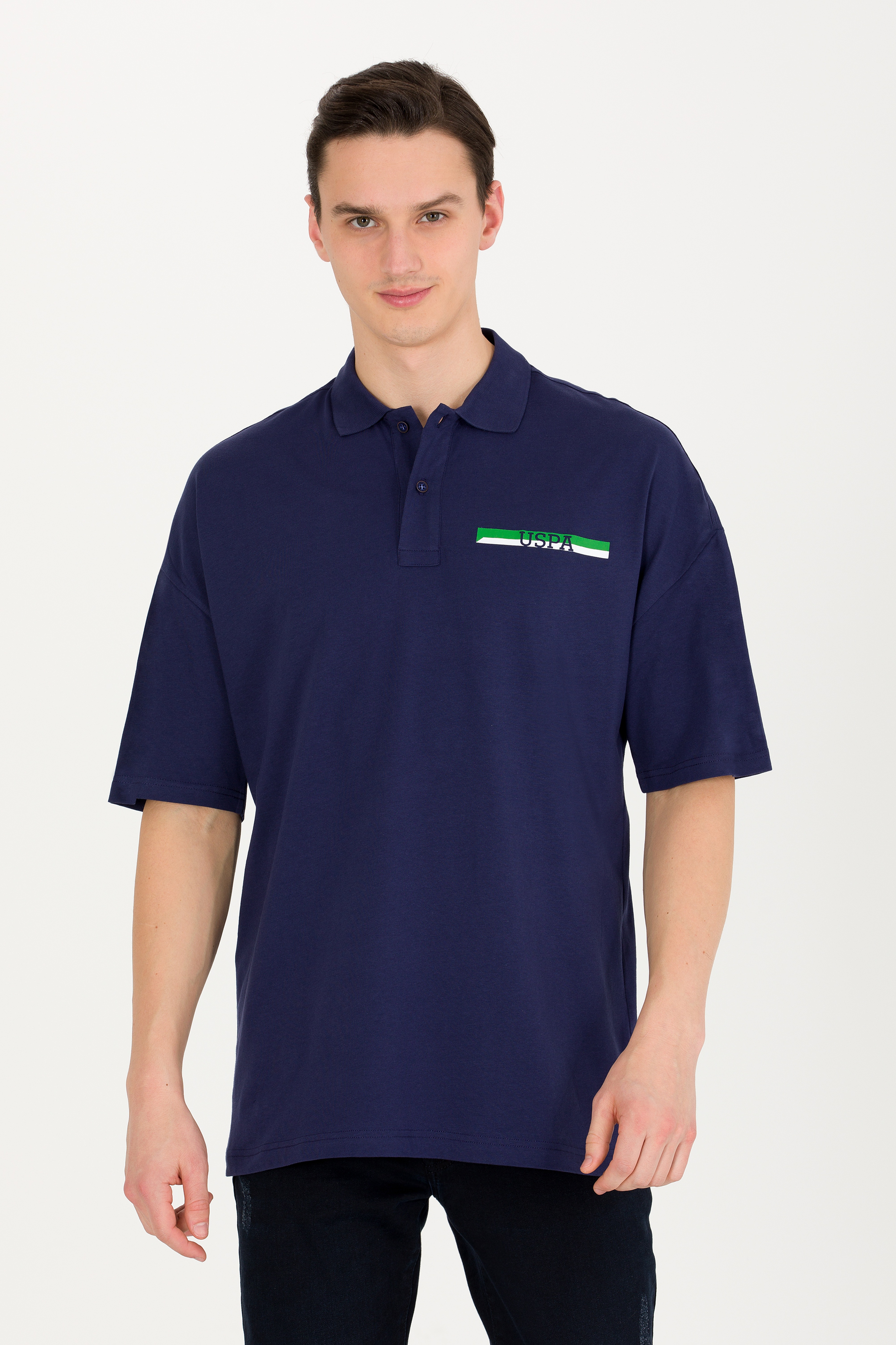 Erkek Lacivert Oversize Polo Yaka Tişört