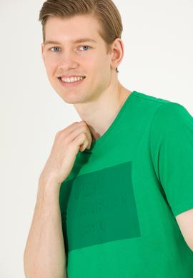 Erkek Yeşil Bisiklet Yaka Tişört - 50263564023