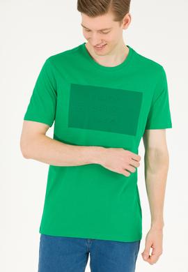 Erkek Yeşil Bisiklet Yaka Tişört - 50263564023