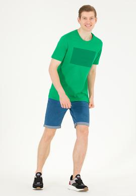 Erkek Yeşil Bisiklet Yaka Tişört - 50263564023