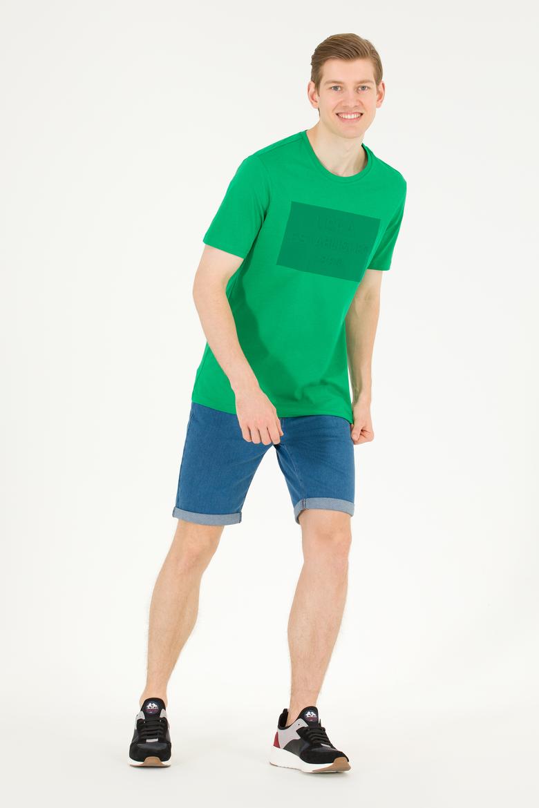 Erkek Yeşil Bisiklet Yaka Tişört - 50263564023