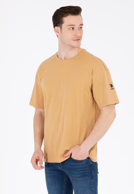 Erkek Camel Oversize Bisiklet Yaka Tişört - 50264917008