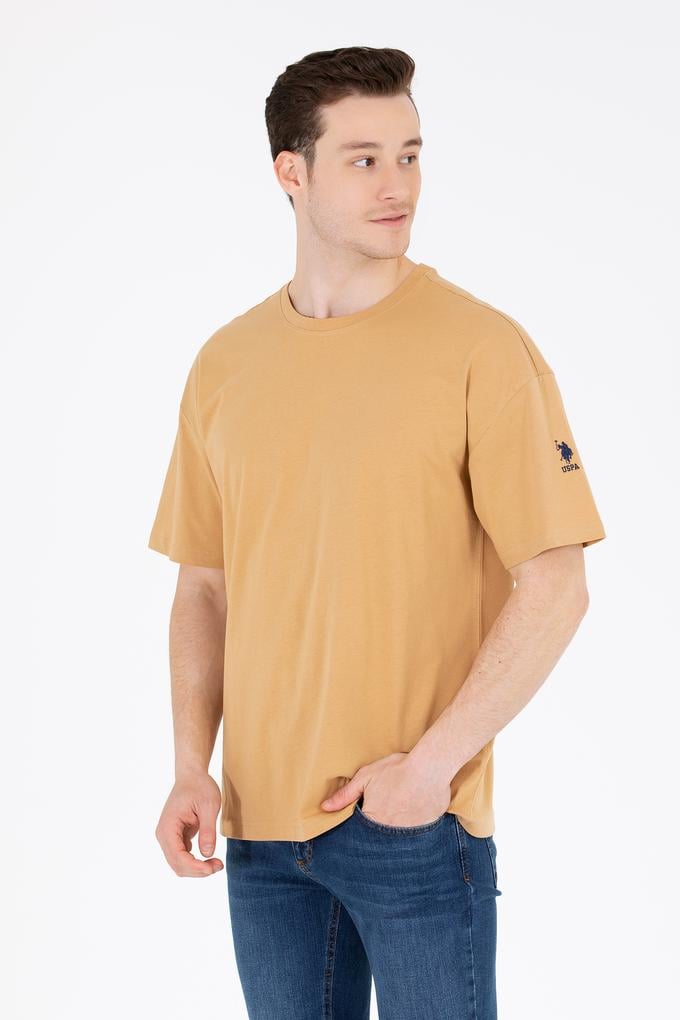 Erkek Camel Oversize Bisiklet Yaka Tişört