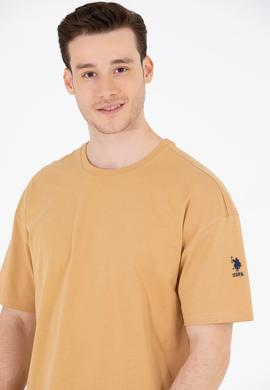 Erkek Camel Oversize Bisiklet Yaka Tişört - 50264917008