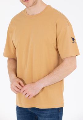 Erkek Camel Oversize Bisiklet Yaka Tişört - 50264917008