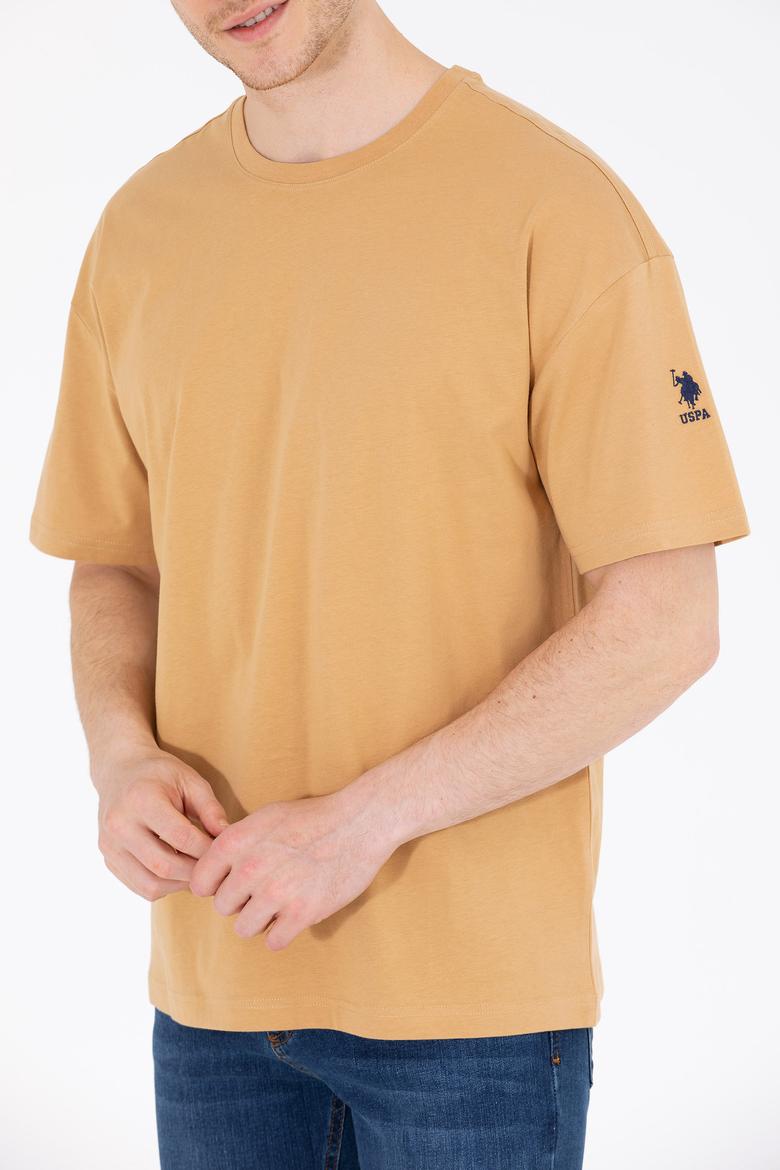 Erkek Camel Oversize Bisiklet Yaka Tişört - 50264917008