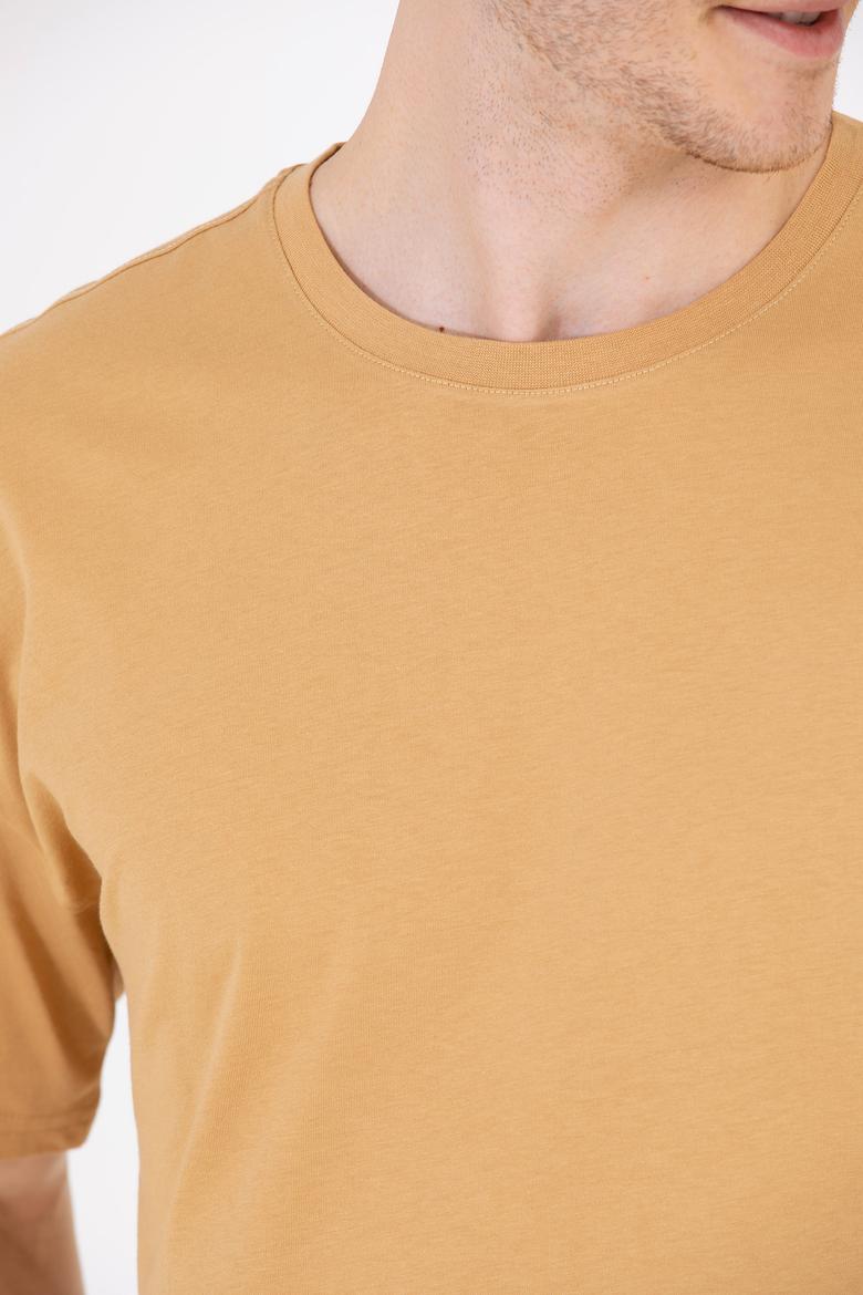 Erkek Camel Oversize Bisiklet Yaka Tişört - 50264917008