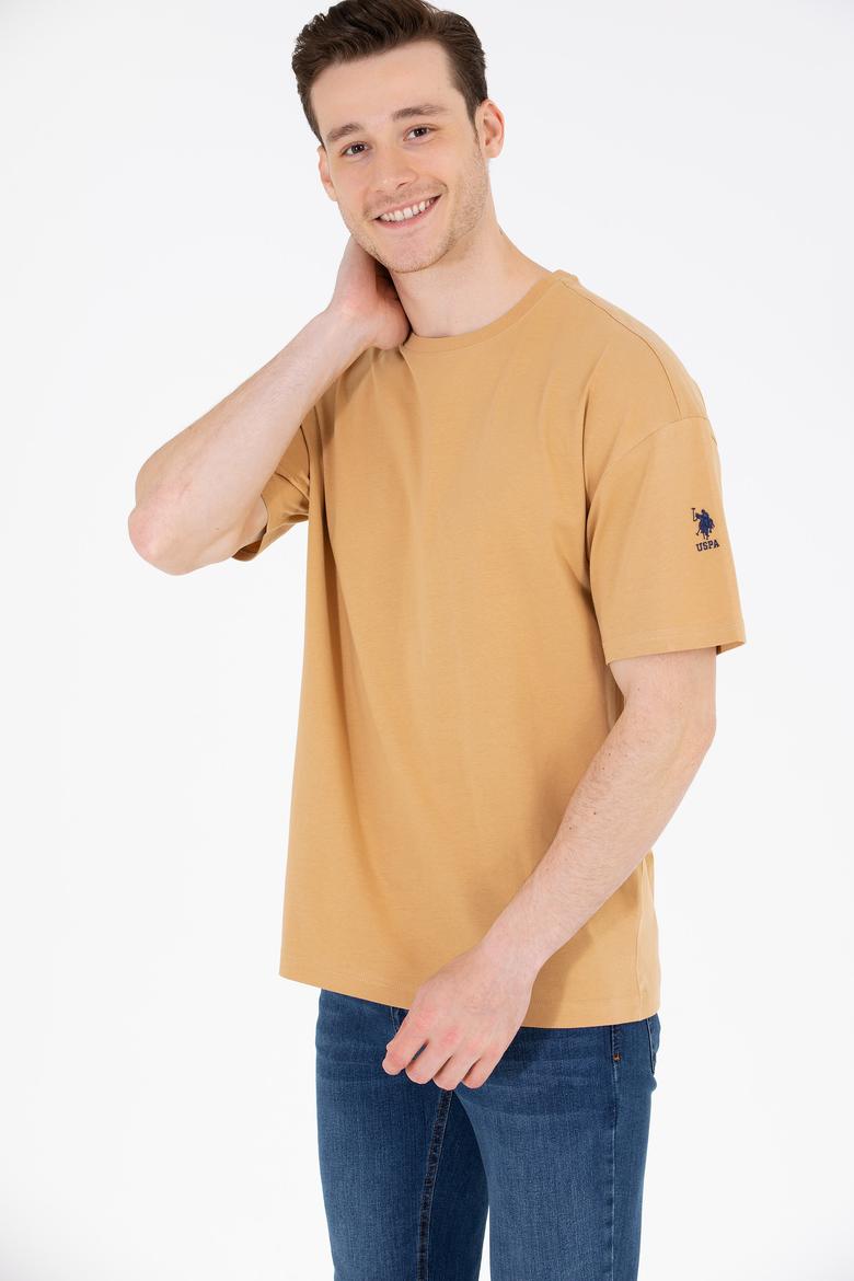 Erkek Camel Oversize Bisiklet Yaka Tişört - 50264917008