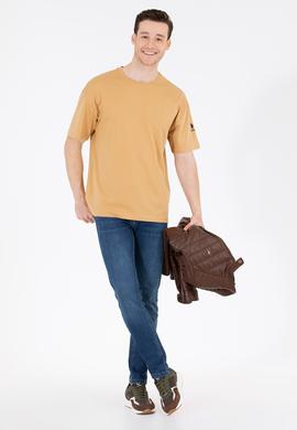 Erkek Camel Oversize Bisiklet Yaka Tişört - 50264917008