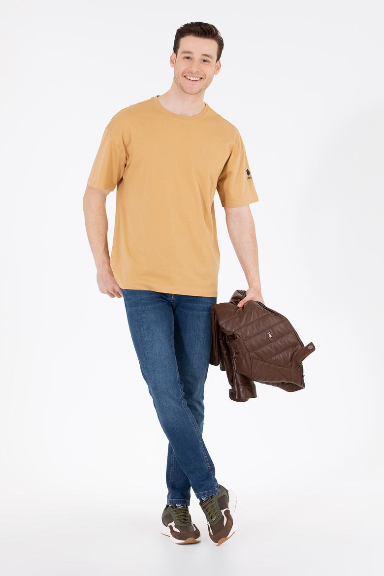 Erkek Camel Oversize Bisiklet Yaka Tişört - 50264917008