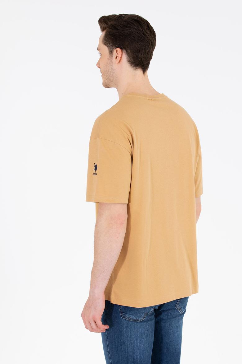 Erkek Camel Oversize Bisiklet Yaka Tişört - 50264917008