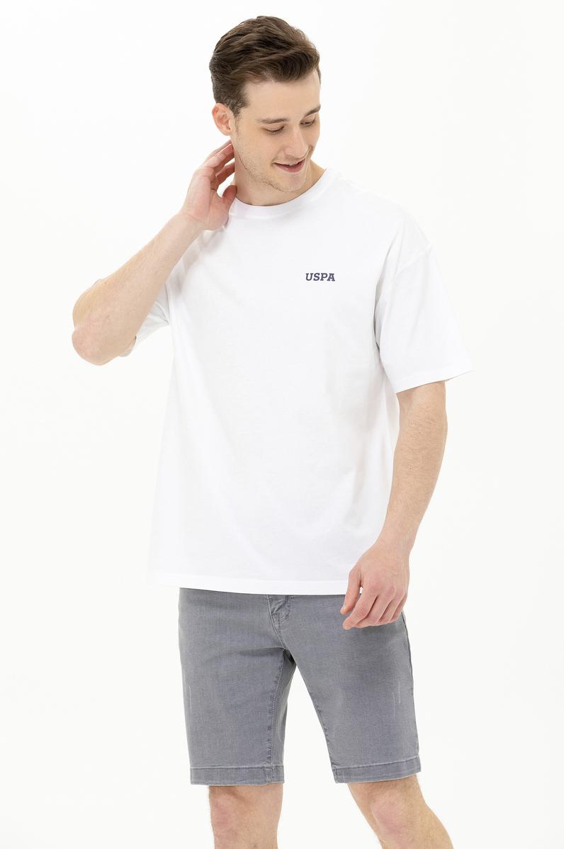 Erkek Beyaz Oversize Bisiklet Yaka Tişört