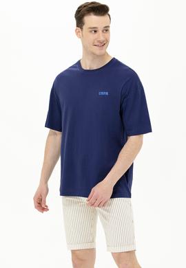 Erkek Lacivert Oversize Bisiklet Yaka Tişört - 50264935018