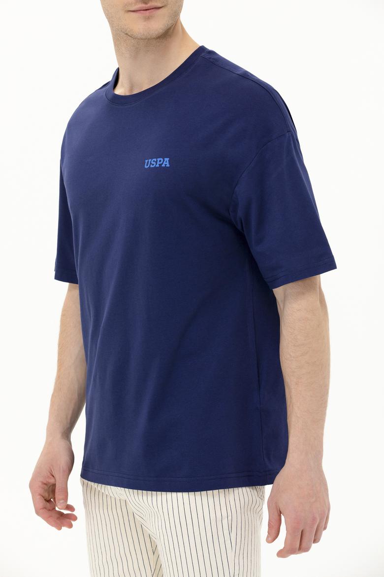 Erkek Lacivert Oversize Bisiklet Yaka Tişört - 50264935018