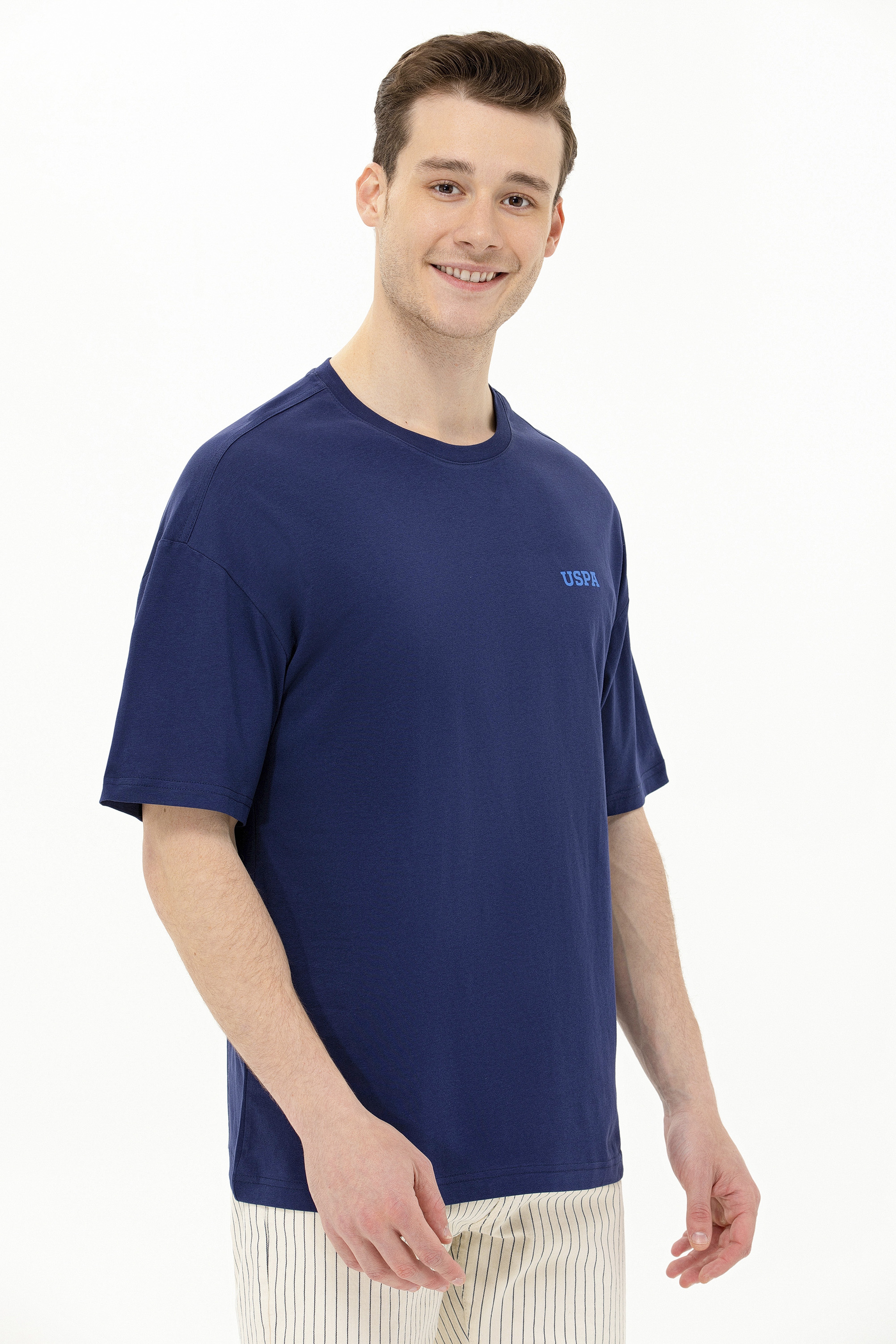 Erkek Lacivert Oversize Bisiklet Yaka Tişört - Image 3