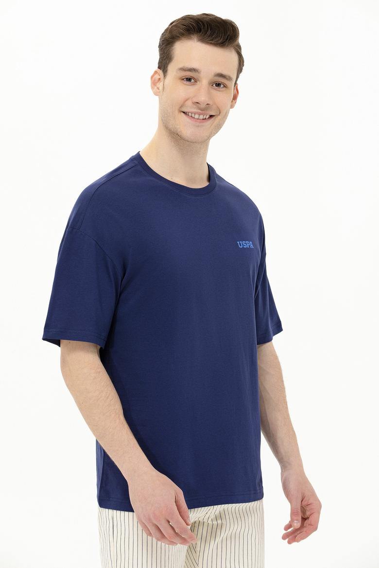 Erkek Lacivert Oversize Bisiklet Yaka Tişört - 50264935018