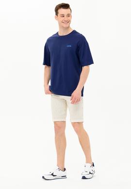 Erkek Lacivert Oversize Bisiklet Yaka Tişört - 50264935018