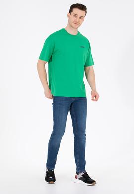 Erkek Yeşil Oversize Bisiklet Yaka Tişört - 50264935028