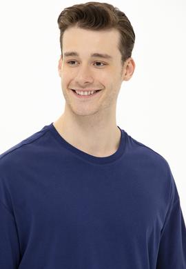 Erkek Lacivert Oversize Bisiklet Yaka Tişört - 50264938013