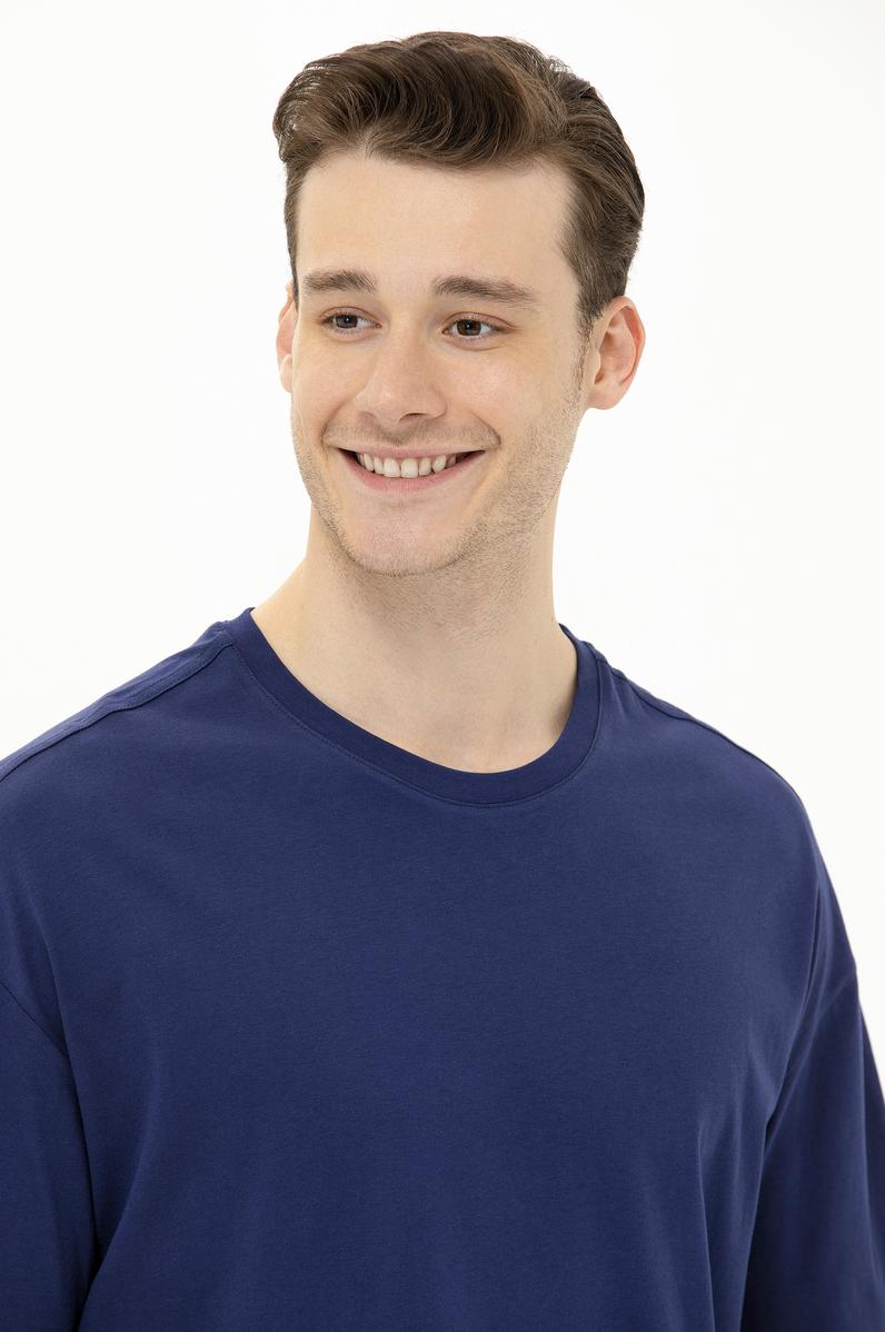 Erkek Lacivert Oversize Bisiklet Yaka Tişört