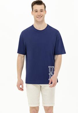 Erkek Lacivert Oversize Bisiklet Yaka Tişört - 50264938013