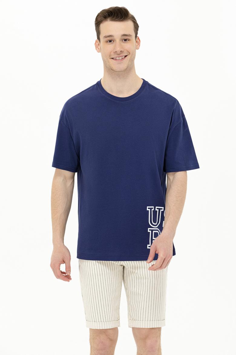 Erkek Lacivert Oversize Bisiklet Yaka Tişört - 50264938013