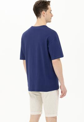 Erkek Lacivert Oversize Bisiklet Yaka Tişört - 50264938013