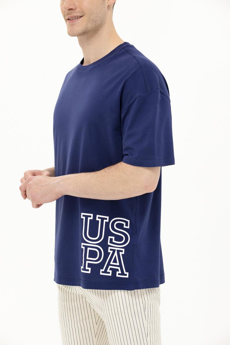 Erkek Lacivert Oversize Bisiklet Yaka Tişört - 50264938013