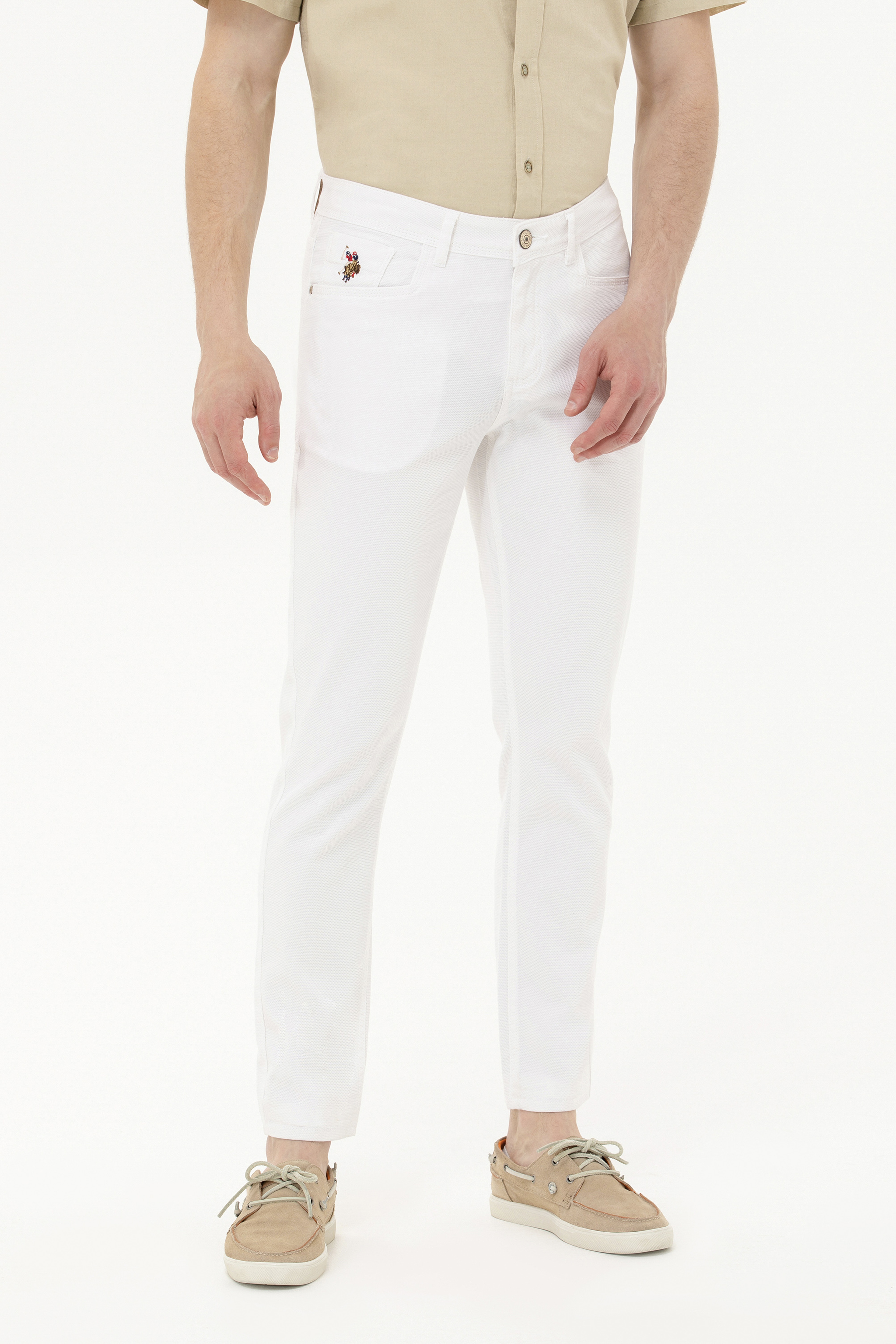 Erkek Slim Fit Beyaz Kanvas / Chino Pantolon