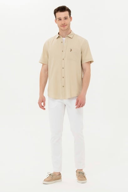 Erkek Slim Fit Beyaz Kanvas / Chino Pantolon