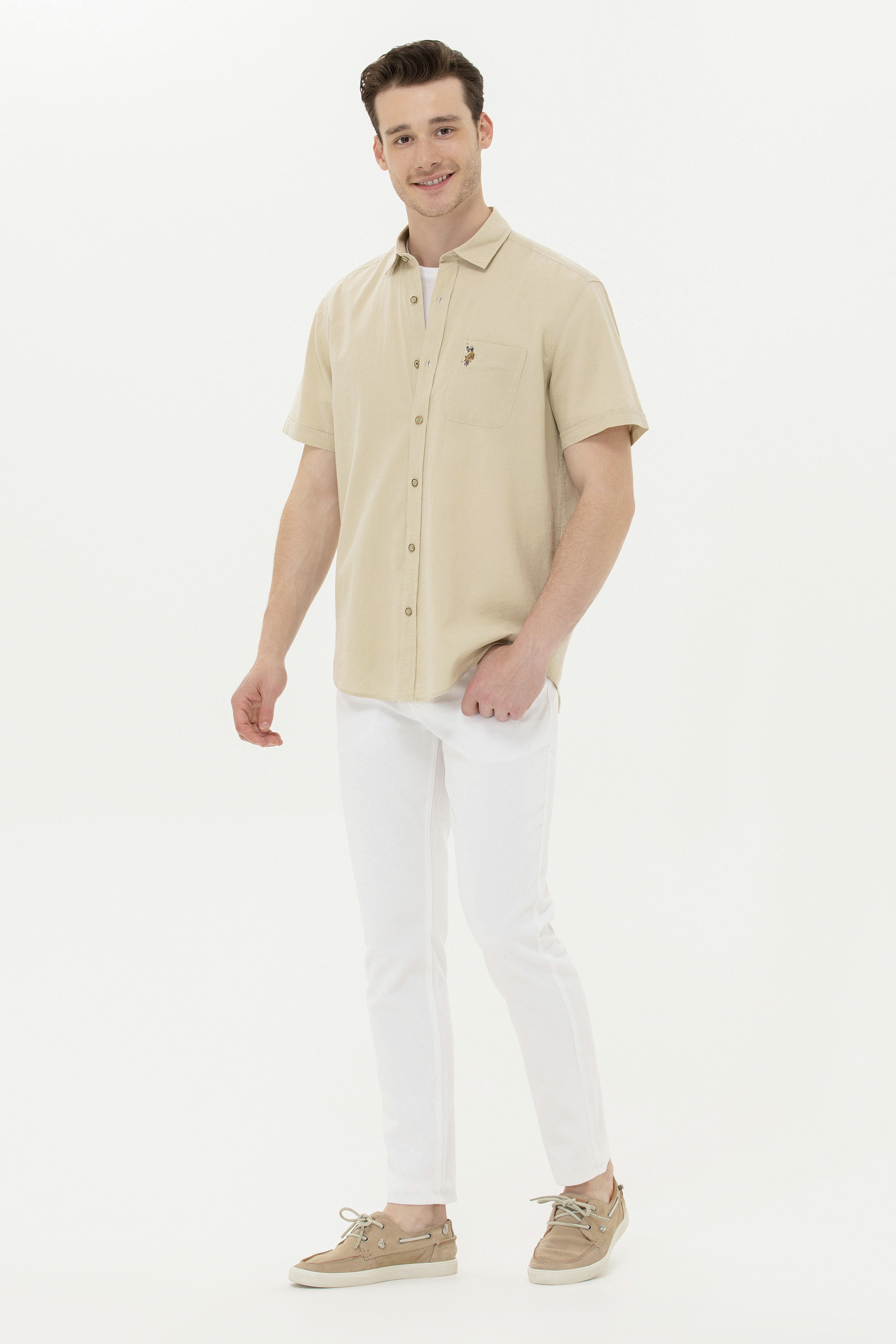 Erkek Slim Fit Beyaz Kanvas / Chino Pantolon