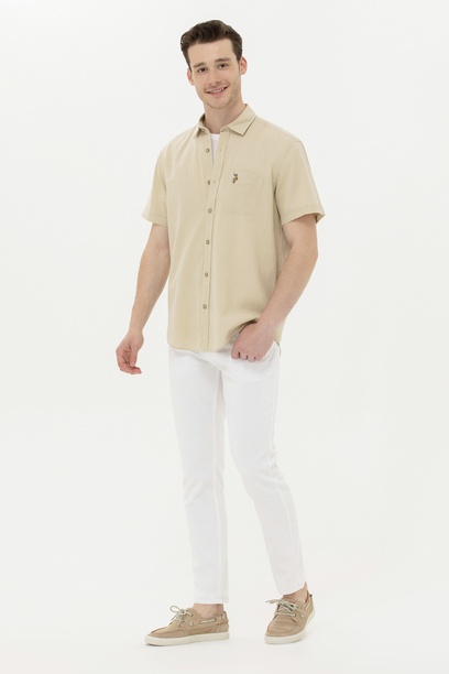 Erkek Slim Fit Beyaz Kanvas / Chino Pantolon