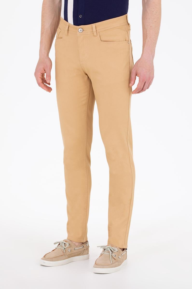 Erkek Slim Fit Camel Kanvas / Chino Pantolon