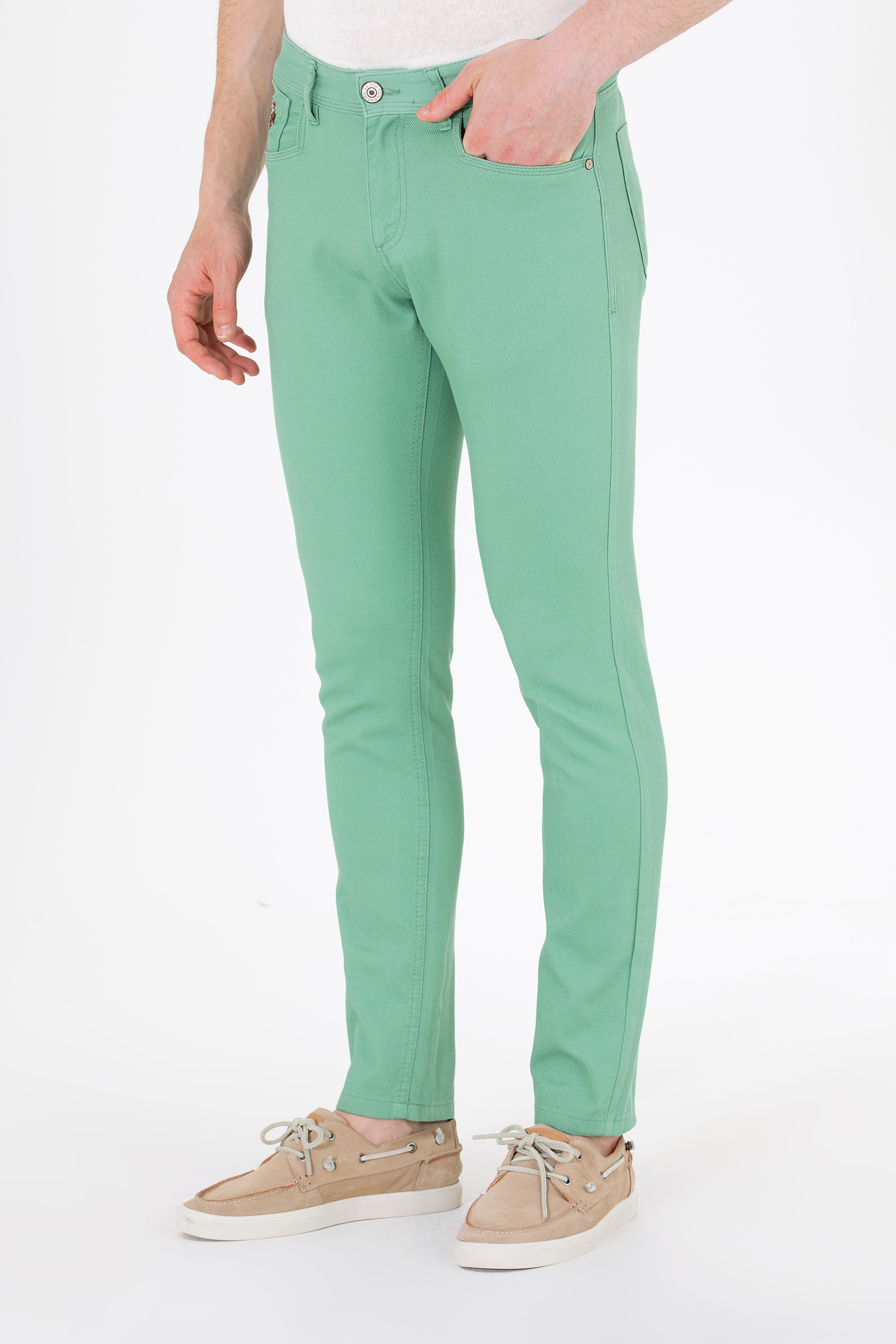 Erkek Slim Fit Koyu Yeşil Kanvas / Chino Pantolon - Image 2