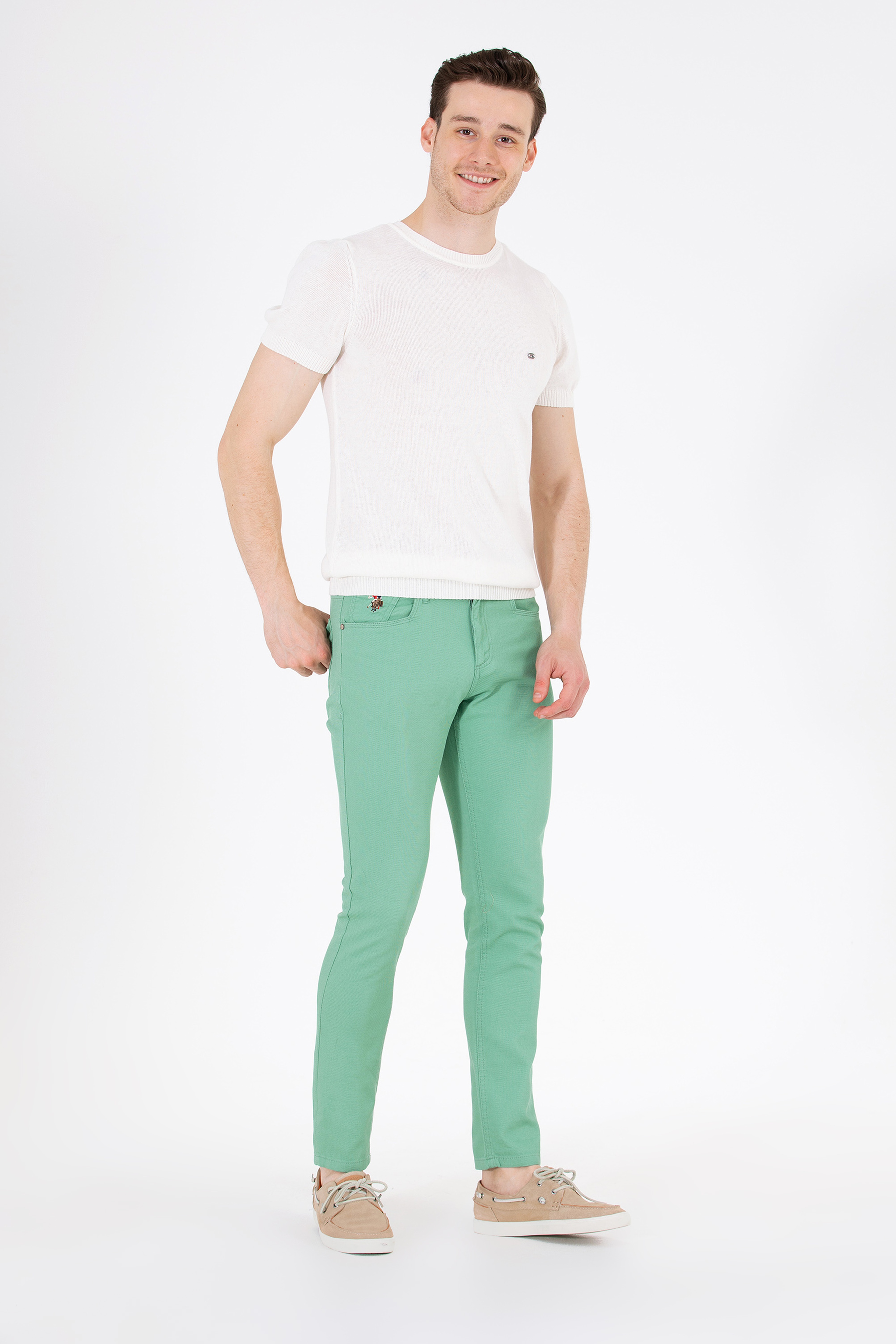 Erkek Slim Fit Koyu Yeşil Kanvas / Chino Pantolon - Image 1